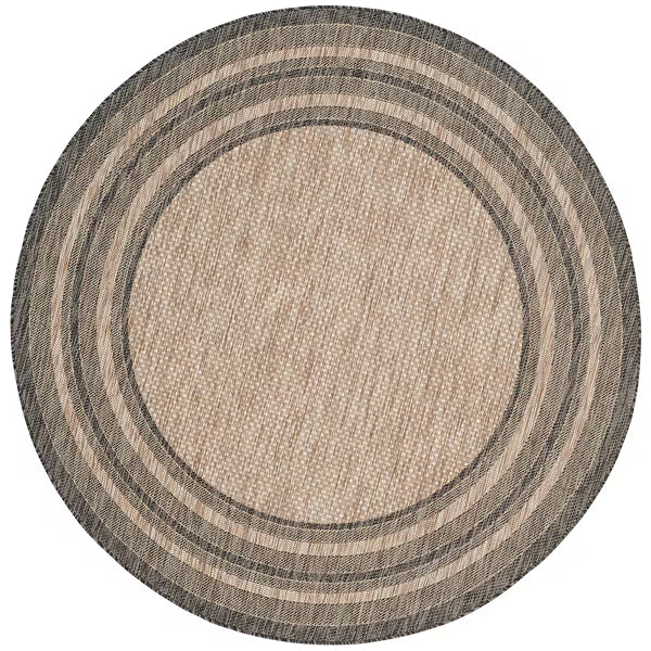 Safavieh Courtyard Jessie Natural / Black 5 ft. 3 inch x 5 ft. 3 inch Round Indoor/Outdoor Area Rug