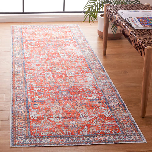 Tapis de couloir d'intérieur lavable en machine Safavieh Arizona Elton Rouille/Aqua 2 pi 6 po x 8 pi