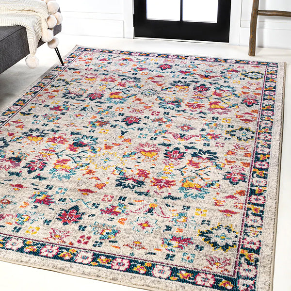 Tapis persan bohème moderne à motif floral beige/multicolore JONATHAN Y 4 pi x 6 pi