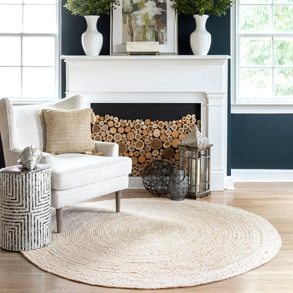 Tapis d'intérieur rond en jute tissé à la main nuLOOM Rigo blanc cassé, 1,8 m
