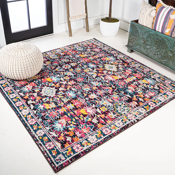 JONATHAN Y Modern Persian Boho Floral Multi/Purple 5 ft. Square Area Rug