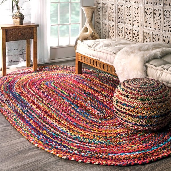 nuLOOM Hand Braided Tammara Multi-Coloured 3 ft. x 5 ft. Indoor Oval Rug