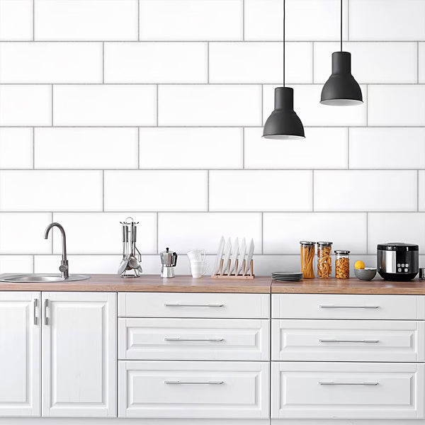 Carrelage mural en céramique brillant Jeffrey Court Allegro White 8 po x 20 po (10,764 pi²/caisse)