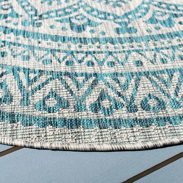 Tapis rond d'intérieur/extérieur Safavieh Courtyard Sia, gris clair/bleu sarcelle, 1,2 m x 1,2 m