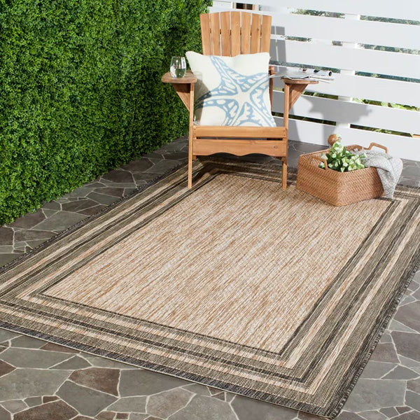 Tapis carré d'intérieur/extérieur Safavieh Courtyard Jessie, naturel/noir, 1,2 m x 1,2 m