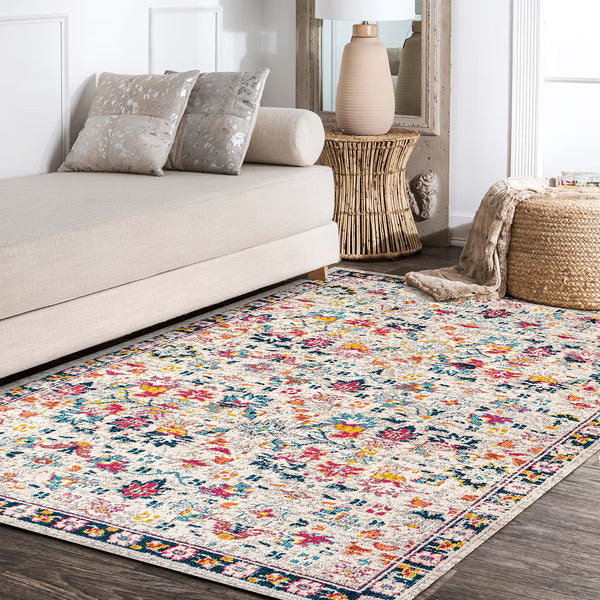 Tapis persan bohème moderne à motif floral beige/multicolore JONATHAN Y 4 pi x 6 pi