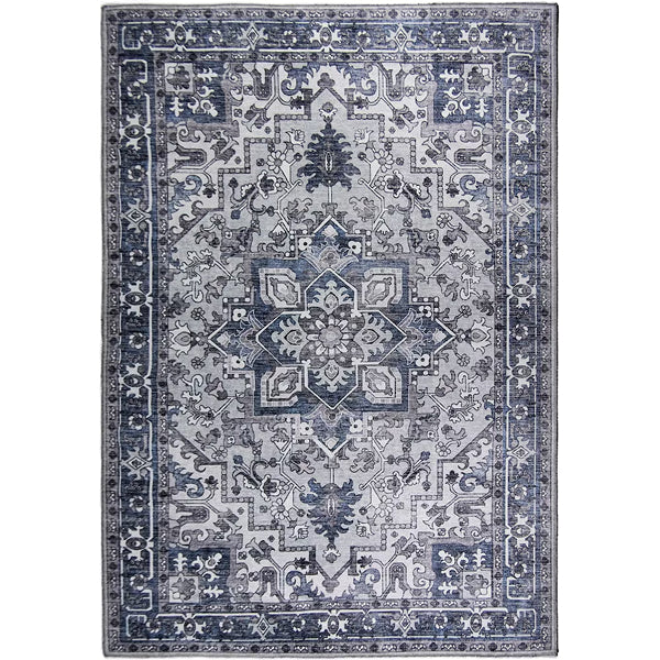 L'Baiet Lyla Blue 8 ft. x 10 ft. Traditional Washable Indoor Area Rug
