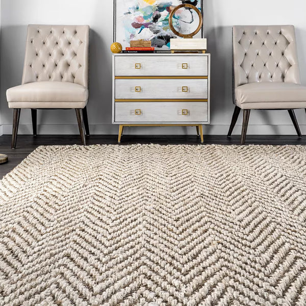 Tapis d'intérieur nuLOOM Vania Chevron en jute blanc cassé 90 cm x 150 cm