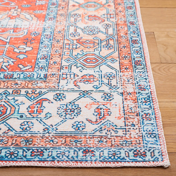 Tapis de couloir d'intérieur lavable en machine Safavieh Arizona Elton Rouille/Aqua 2 pi 6 po x 8 pi