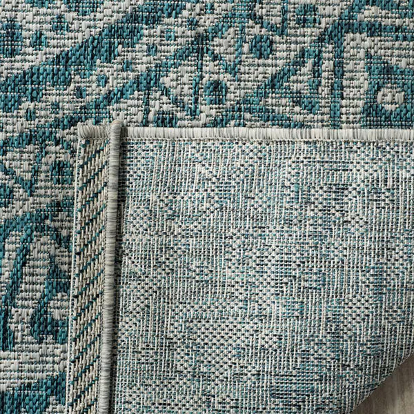 Tapis rond d'intérieur/extérieur Safavieh Courtyard Sia, gris clair/bleu sarcelle, 1,2 m x 1,2 m