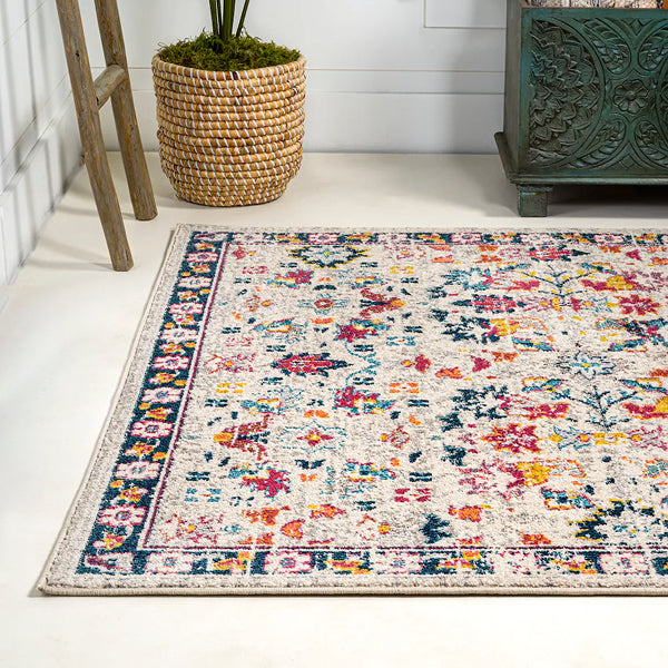 Tapis persan bohème moderne à motif floral beige/multicolore JONATHAN Y 4 pi x 6 pi