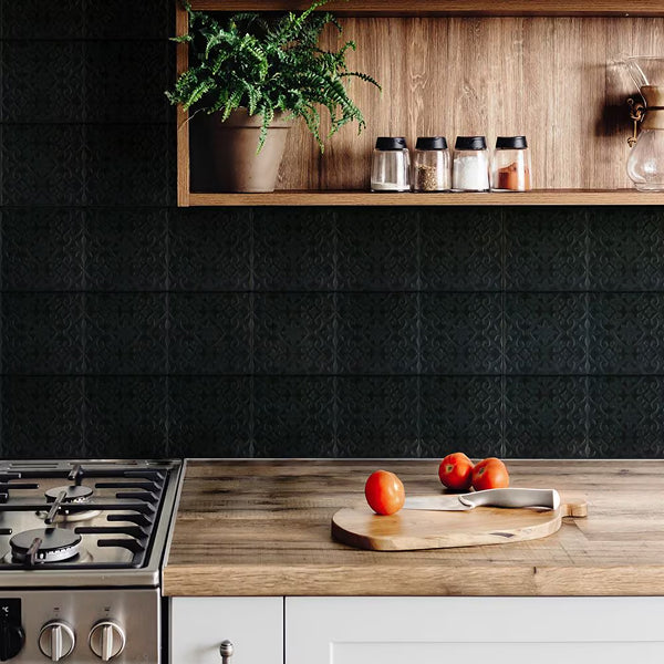 Merola Tile Triplex Valverde Black 7-3/4 in. x 7-3/4 in. Ceramic Wall Tile (11.11 sq. ft./Case)