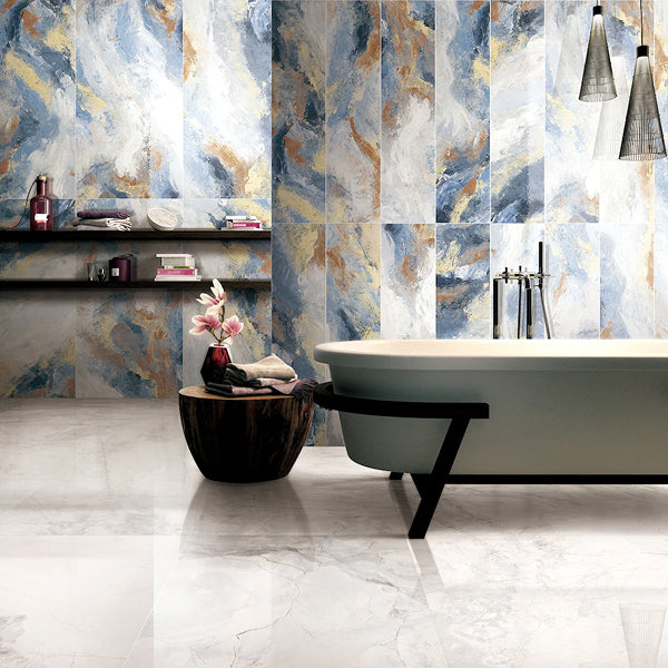 Modamo Abstract Decor Polished Blue 24-inch x 48-inch Porcelain Floor and Wall Tile (15.49 Sq. Ft./Case)