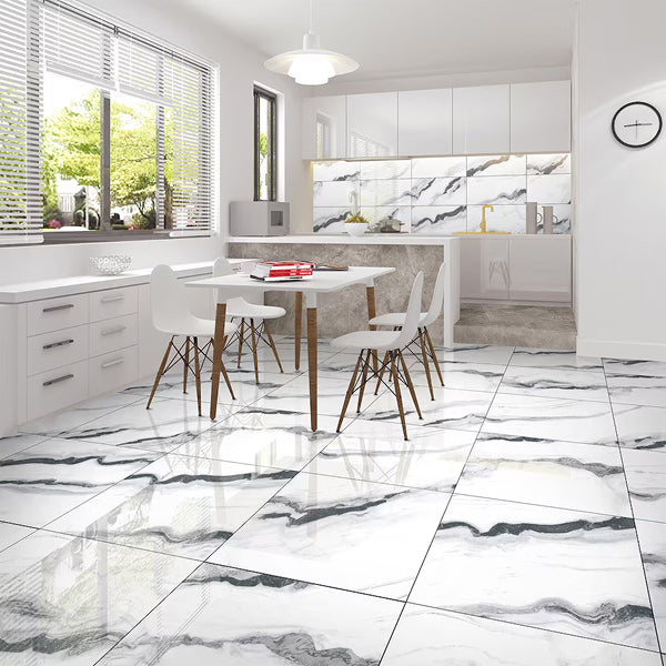 Modamo Mouro Polished White 24 in. x 24 in. Porcelain Floor and Wall Tile (15.49 sq. ft./Case)