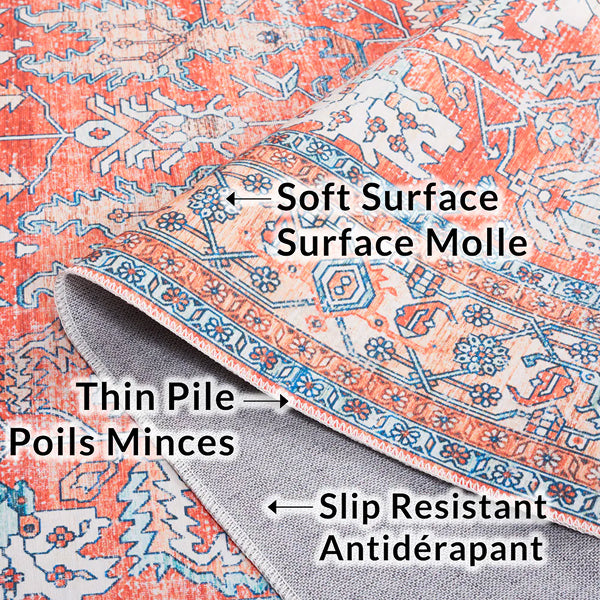 Tapis de couloir d'intérieur lavable en machine Safavieh Arizona Elton Rouille/Aqua 2 pi 6 po x 8 pi