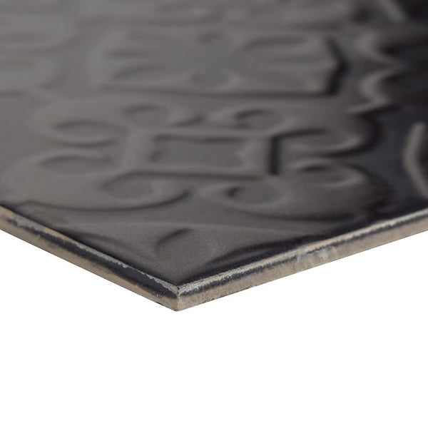 Merola Tile Triplex Valverde Black 7-3/4 in. x 7-3/4 in. Ceramic Wall Tile (11.11 sq. ft./Case)