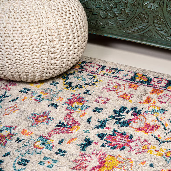 Tapis persan bohème moderne à motif floral beige/multicolore JONATHAN Y 4 pi x 6 pi