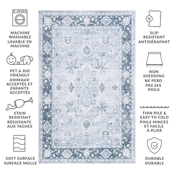 Tapis de couloir d'intérieur lavable en machine Safavieh Arizona Elsie, gris clair/gris vert, 2 pi 6 po x 8 pi