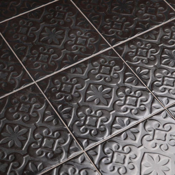 Merola Tile Triplex Valverde Black 7-3/4 in. x 7-3/4 in. Ceramic Wall Tile (11.11 sq. ft./Case)