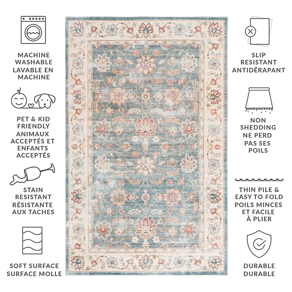 Tapis de couloir d'intérieur lavable en machine Safavieh Arizona Darion, vert/beige, 2 pi 6 po x 8 pi