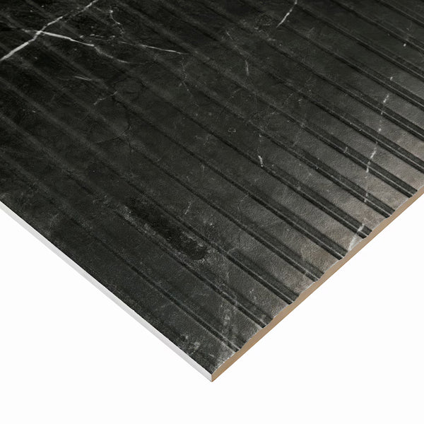 Carreaux muraux en céramique mats cannelés UrbanSlat Marmiro Noir de MSI, 16 po x 48 po, aspect marbre (15,51 pi²/caisse)