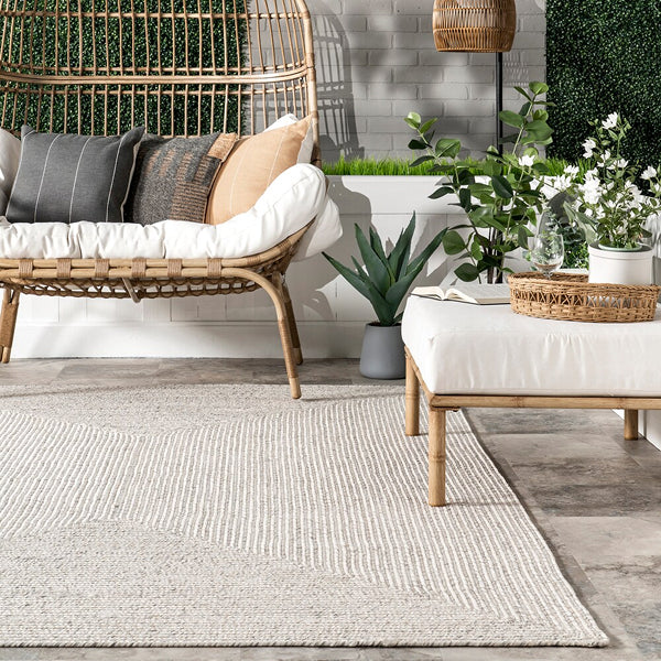 Tapis d'intérieur/extérieur tressé nuLOOM Lefebvre ivoire 1,2 m x 1,8 m