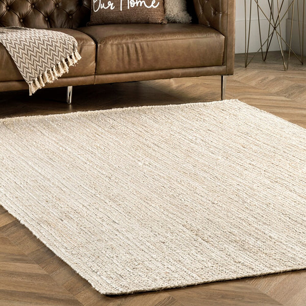 Tapis d'intérieur rond en jute tissé à la main nuLOOM Rigo blanc cassé, 1,8 m