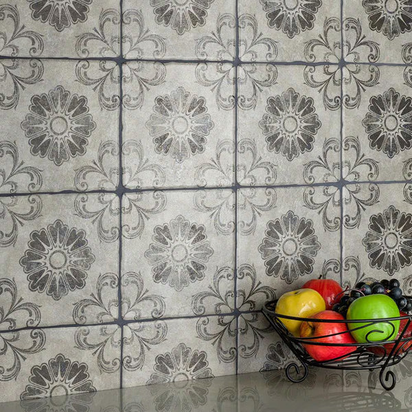 Merola Tile Costa Cendra Decor Fleur 7.75 inch x 7.75 inch Ceramic Floor and Wall Tile – 11.11 sq ft per Case, Rustic Stone Look Matte Finish