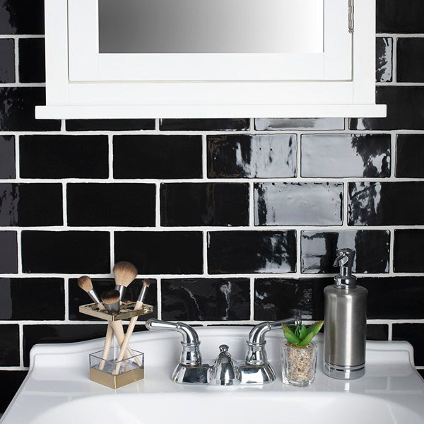 Merola Tile Chester Nero 3 inch x 6 inch Ceramic Wall Tile – 5.72 sq. ft. per Case, Glossy Smooth Finish