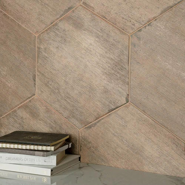 Merola Tile Retro Hex Terra Porcelain Tile 14.13 inch x 16.25 inch – 11.05 sq. ft. per Case Matte Wood Look Finish