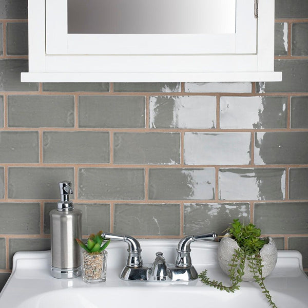 Merola Tile Chester Grey 3 inch x 6 inch Ceramic Wall Tile – 5.72 sq. ft. per Case, Glossy Smooth Finish