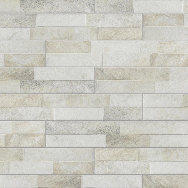 Merola Tile Ordino White Porcelain Tile 0.34 inch Thick 3.25 inch x 17.5 inch 9.6 sq. ft./Case Textured Stone Look Wall Tile