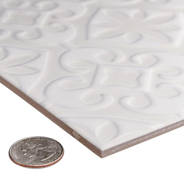 Merola Tile Triplex Valverde White 7-3/4 inch x 7-3/4 inch Ceramic Wall Tile (11.11 sq. ft./Case) – Textured Semi-Gloss Finish