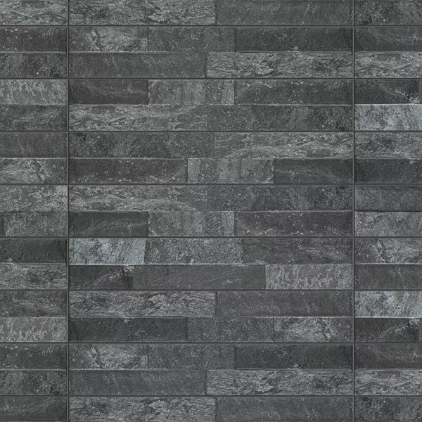 Merola Tile Ordino Black Porcelain Wall Tile 3.25 inch x 17.5 inch – 9.6 sq. ft. per Case Textured Stone Look Finish