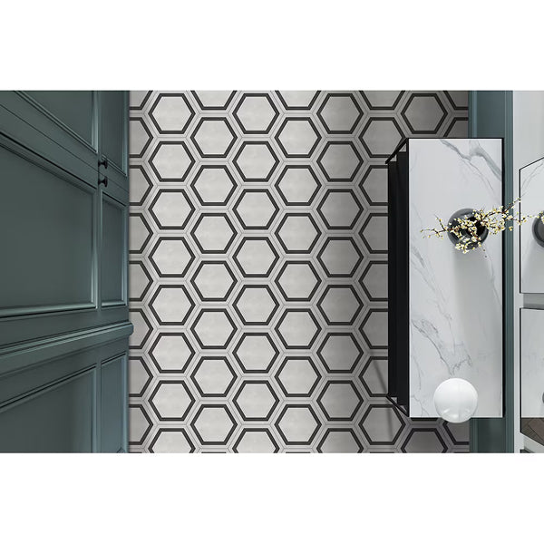 Anatolia Artisano Bianco Frame 7 inch Matte Pressed Porcelain Tile 2.80 sq ft per Case Hexagon