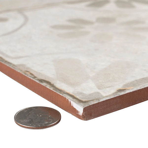 Merola Tile Kings Blume Encaustic White Ceramic Floor and Wall Tile 0.39 inch Thick 17.63 inch Wide 10.95 sq ft/case Matte Textured Finish