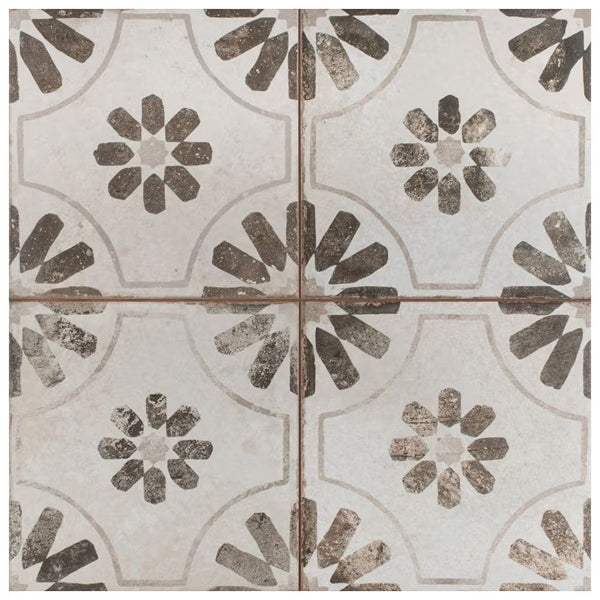 Merola Tile Kings Blume Nero Ceramic Floor and Wall Tile 0.37 inch Thick 17.63 inch Wide 10.95 sq ft/case Matte Textured Finish