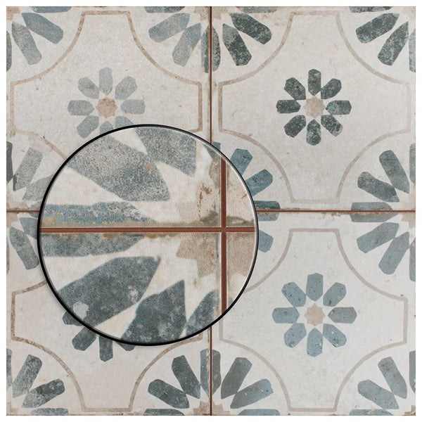 Merola Tile Kings Blume Encaustic Blue 17.63 inch x 17.63 inch Ceramic Floor and Wall Tile (10.95 sq. ft./case)