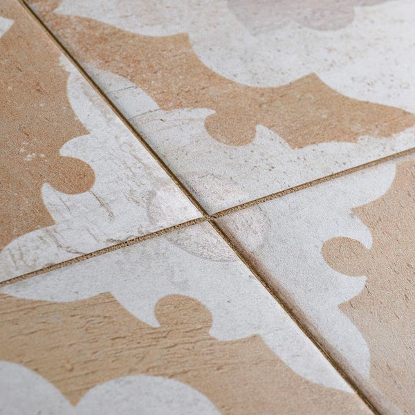 Merola Tile Kings Clay Blossom 17.63 inch x 17.63 inch Ceramic Floor and Wall Tile 10.95 sq ft/case – Vintage Pattern Matte Finish