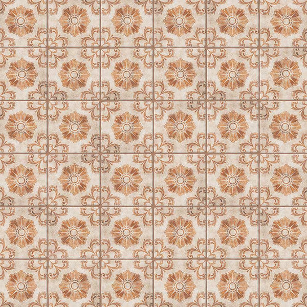 Merola Tile Costa Arena Decor Fleur 7.75 inch x 7.75 inch Ceramic Floor and Wall Tile – 11.11 sq ft per Case, Rustic Floral Stone Look Matte Finish Indoor Tile