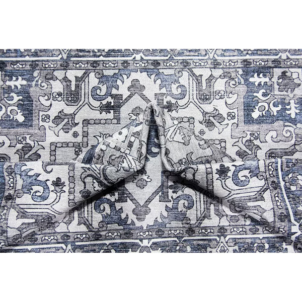 L'Baiet Lyla Blue 8 ft. x 10 ft. Traditional Washable Indoor Area Rug