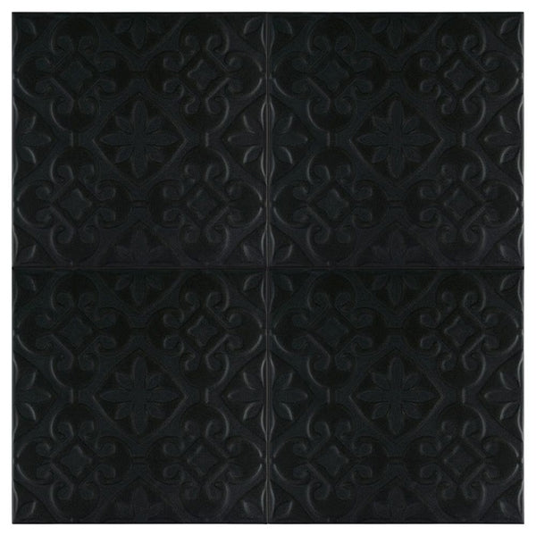 Merola Tile Triplex Valverde Black 7-3/4 in. x 7-3/4 in. Ceramic Wall Tile (11.11 sq. ft./Case)