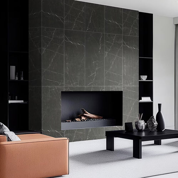 Carreaux muraux en céramique mats cannelés UrbanSlat Marmiro Noir de MSI, 16 po x 48 po, aspect marbre (15,51 pi²/caisse)