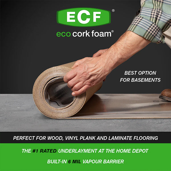 Eco Cork Foam 100 sq. ft. 40 in. x 30 ft. x 3.2 mm Waterproof Premium Plus 10-in-1 Underlayment – Vinyl Plank, Laminate, Engineered Wood