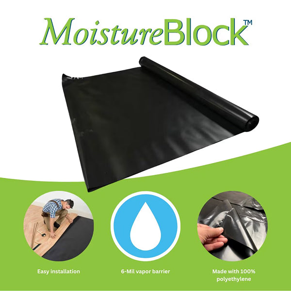 MoistureBlock 2-1/2 ft. x 40 ft. 6 mil Polyethylene Film – Vapor Barrier Underlayment (100 sq. ft.)