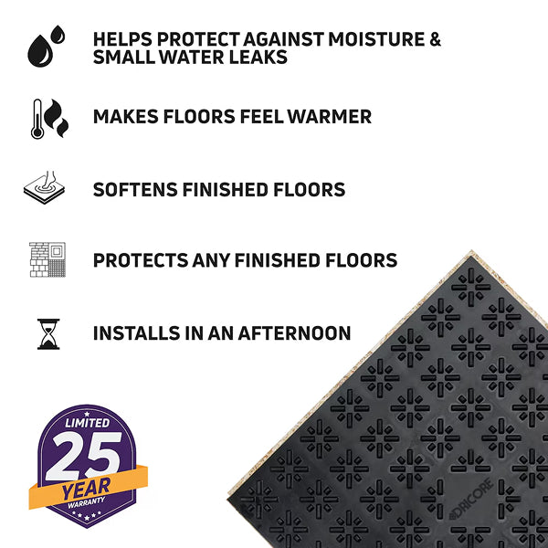 Panneau de membrane de sous-plancher Dricore 23,25 po x 23,25 po
