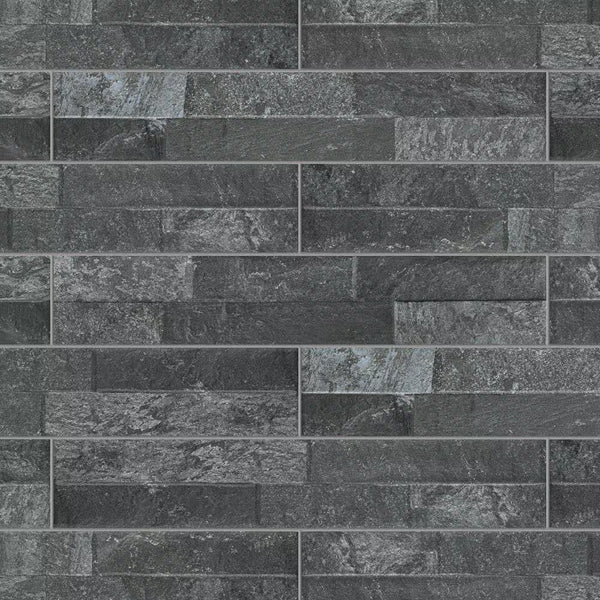 Merola Tile Ordino Black Porcelain Wall Tile 3.25 inch x 17.5 inch – 9.6 sq. ft. per Case Textured Stone Look Finish
