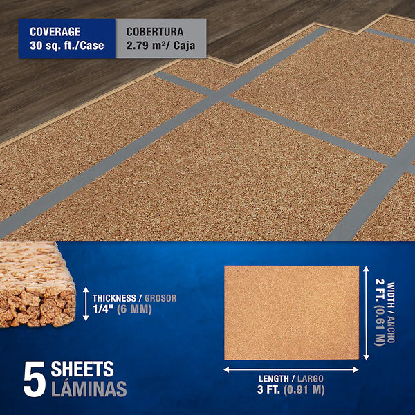 QEP 2 ft. x 3 ft. x 1/4-inch Cork Underlayment Sheet (30 sq. ft. / 5-Pack)