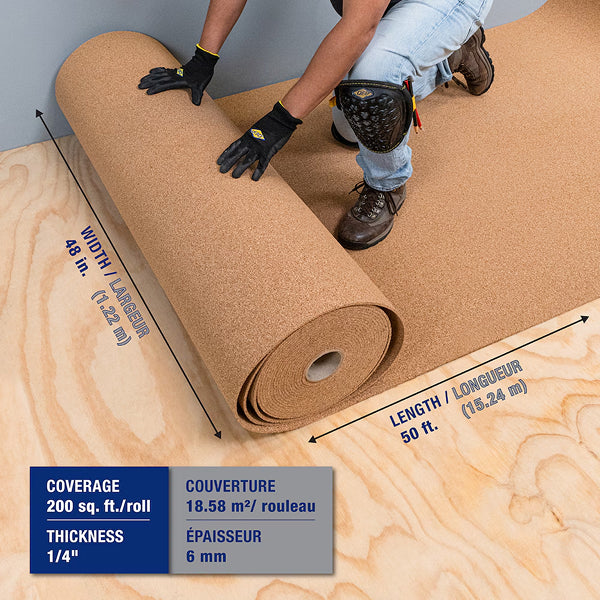 QEP Thick Natural Cork Sound-Dampening Underlayment Roll – 200 sq. ft.