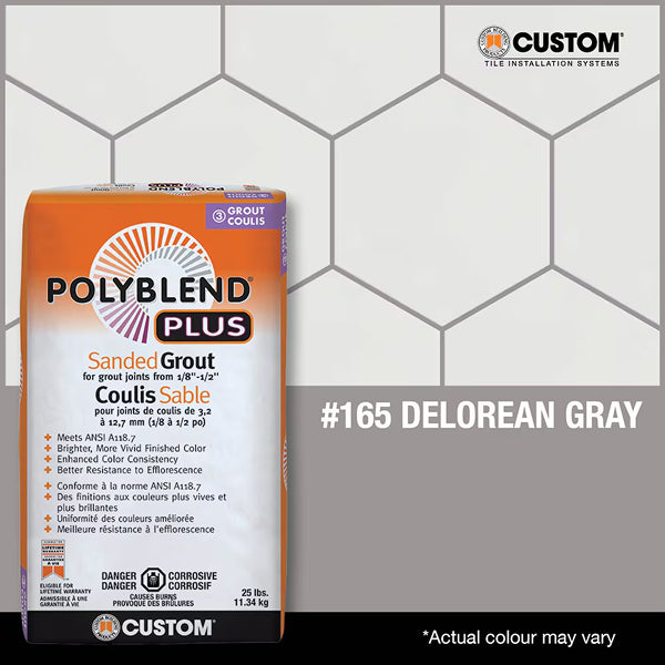 Custom Building Products Polyblend Plus 7 lb. #165 Delorean Gray Sanded Grout for Interior and Exterior Use